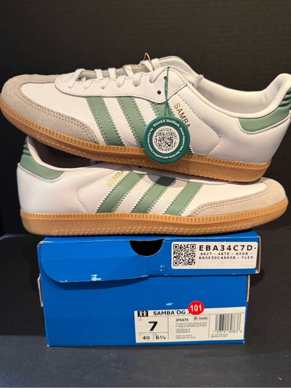 Adidas Samba OG Men’s Sneakers in White & Green 7M/8W